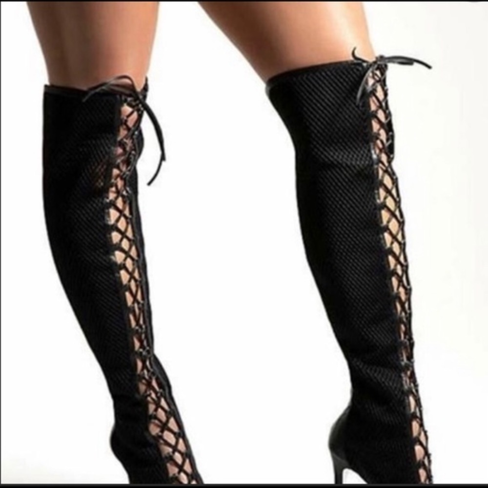 JLO Jennifer Lopez tie OTK over the knee BOOTs madia 7 shoes brand new